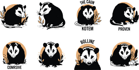 Stylized Badger Character Set &ndash; Expressive Animal Illustrations with Personality Traits and Orange Accents