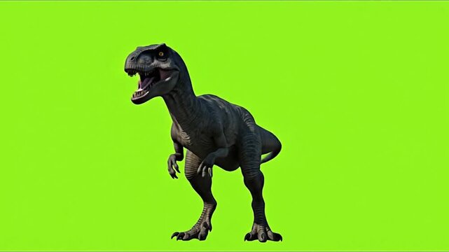 Dynamic raptor dinosaur roaring on chroma key background