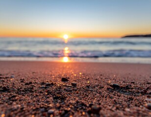 Horizon glowing like diamonds at sunrise over the sea