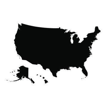 Black silhouette map of the united states including alaska and hawaii