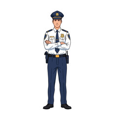 Vector Illustration of Police Officer in Uniform | Law Enforcement, Security Guard, Minimalist Flat Design, White Backgroun