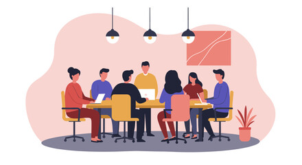 A diverse team of professionals collaborates during an important business meeting in a modern office environment, fostering innovation and strategic planning.