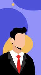Professional man in a black suit and red tie, rendered faceless against a vibrant abstract background. Ideal for modern business, corporate, and career concepts.
