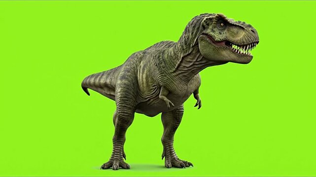Terrifying T-Rex roars in prehistoric motion on greenscreen