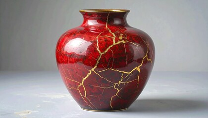 Red vase with gold cracks