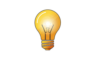 Illustration of a glowing light bulb with visible filament and screw base on a plain white background