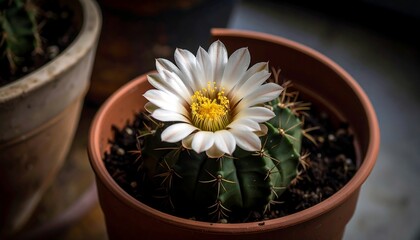 Blooming cactus in terracotta pot (2)
