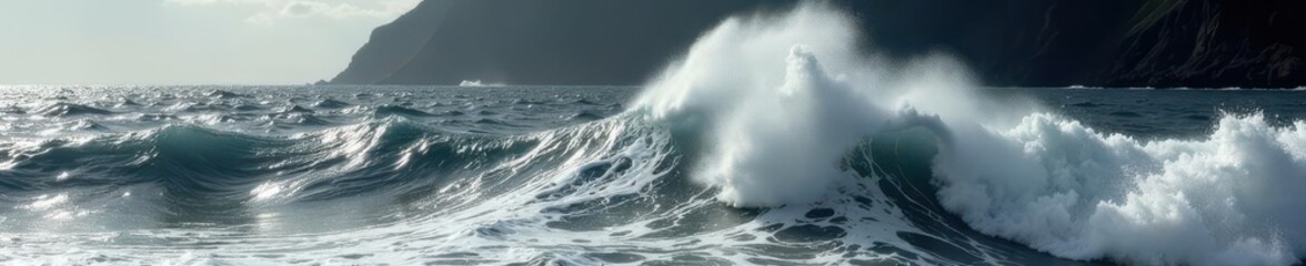 Fototapeta premium Black and white ocean surge; powerful movement, splash, texture, wave