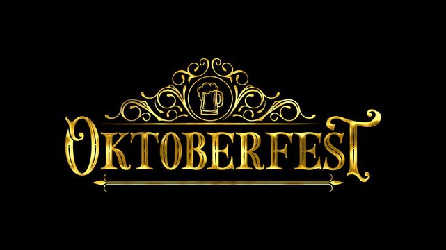 Oktoberfest logo with elegant gold flourishes on black, perfect for event promotions, banners, and marketing materials. Great for advertising oktoberfest events and decorations.