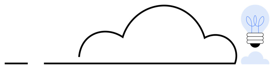 Cloud outline paired with a light bulb containing plant sprouts. Ideal for environment, technology, creativity, innovation, sustainability, clean energy, and growth themes. A simple flat metaphor