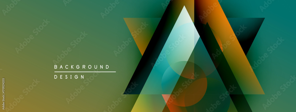 Poster abstract geometric shapes overlap, creating vibrant color gradients. modern design elements suggest 