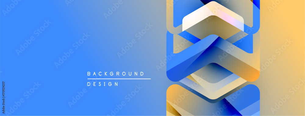 Poster abstract geometric design. blue gradients transition into warm yellow tones. text reads background d