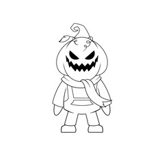 Jack o lantern pumpkin Halloween monster clip art hand drawn black and white 