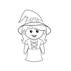 Cute witch wearing a witches hat clip art hand drawn black and white 