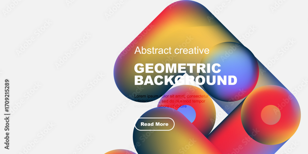 Poster abstract geometric background features vibrant overlapping shapes, text, button. modern design with 