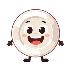 Cute cartoon plate character with a happy smiling face, showing personality with legs and arms.