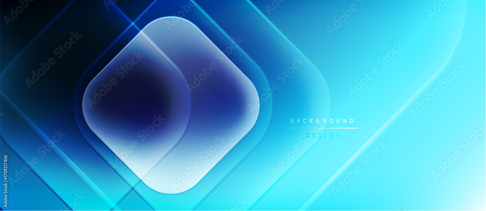Poster abstract blue background. geometric shapes overlap, creating glowing effect. modern design with smoo