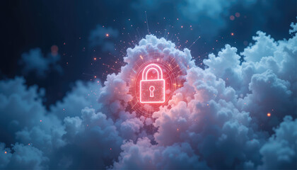 Dreamy white clouds float in a vibrant blue sky, a symbolic door to a heavenly success