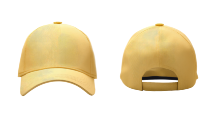 Two views of a pale yellow baseball cap