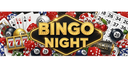 bingo night theme with cards, chips, and slot machine isolated on transparent background