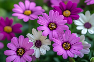 Obraz premium Close-up of vibrant purple, pink, and white flowers