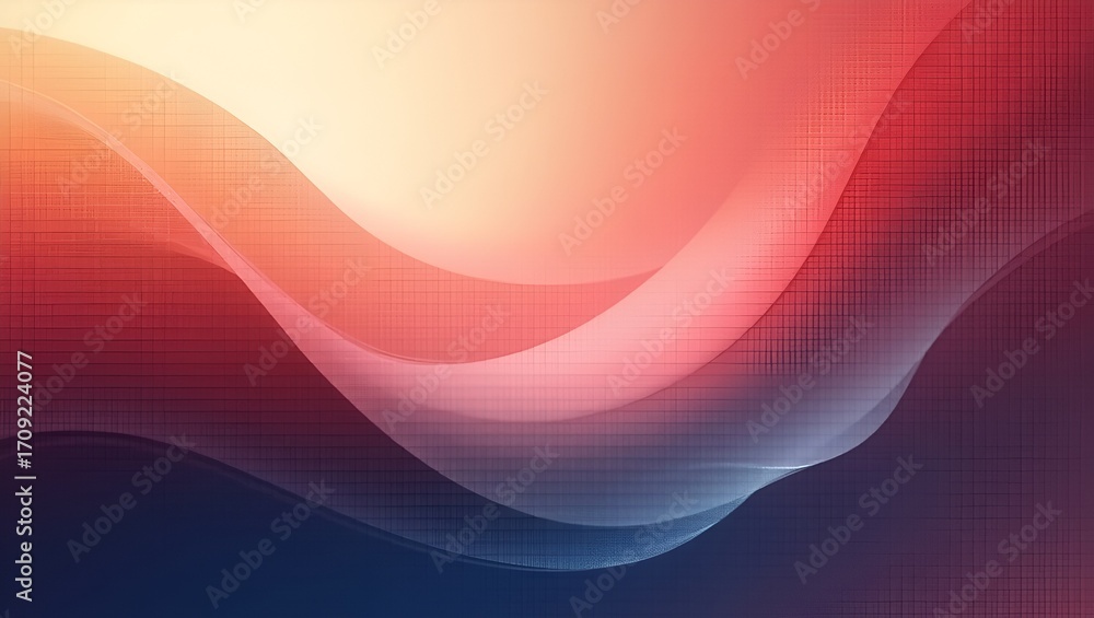 Poster dynamic abstract gradient artwork featuring a red, beige, and blue mesh with fluid curves. the layer