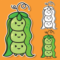 Cute Peas in a Pod Vector Illustration