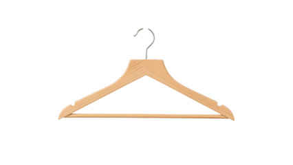 Wooden clothes hanger with curved shape and smooth finish isolated on a transparent background