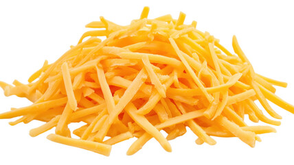 Fototapeta premium Freshly shredded cheddar cheese pile against a background for food preparation