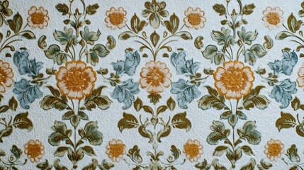 Vintage floral wallpaper background with retro ornamental pattern, elegant decorative wall design, classic vinyl texture for interior decor and digital backdrop use