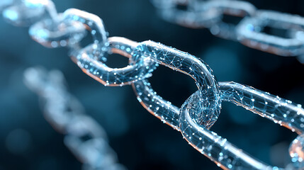 Concept of Digital Links and Blockchain Technology Represented by a Glowing Chain in a Virtual Environment