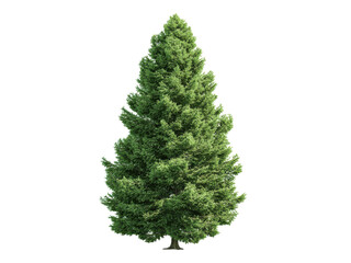 Fototapeta premium Tall green conifer tree with dense foliage evergreen, Isolated, Png Transparent Background