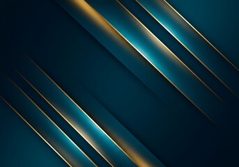 Obraz premium Abstract dark blue background with diagonal glowing golden and teal light streaks creating a sense of depth and movement
