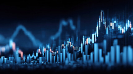 Banner of Abstract Financial Graph with Blue and Black Background Showing Stock Market Trends and Data