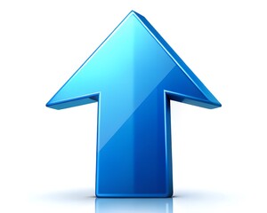 Shiny Blue Arrow Pointing Upwards Symbolizing Growth Progress and Positive Direction on White Background