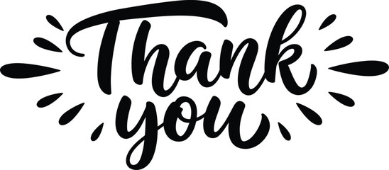 Elegant hand lettering thank you message with radiating lines on transparent background