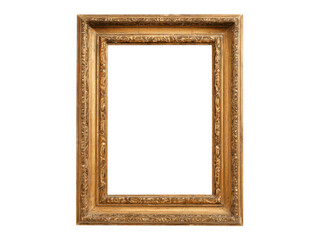 Ornate gilded rectangular picture frame with decorative carvings image, Isolated, Png Transparent Background