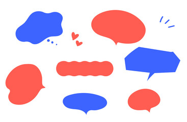Hand drawn red and blue speech bubble set, vector comic frames for messages and dialogue