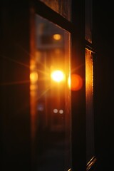 Golden sunset through a window, sunbeams