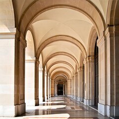 Fototapeta premium Elegant Arched Hallway with Refined Marble Flooring and Classic Architectural Design for Travel and History Enthusiasts
