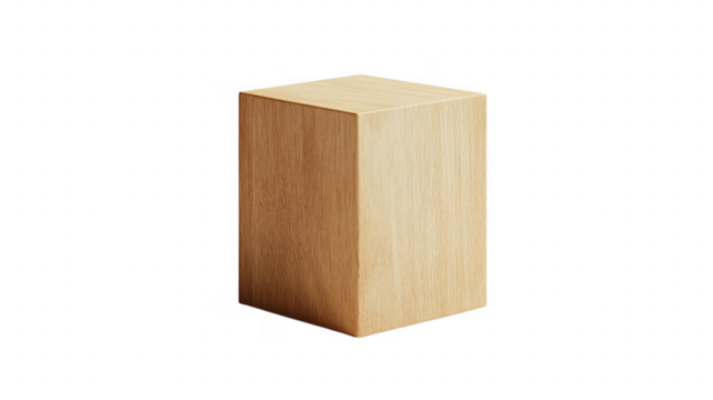 Isolated wooden cube on background illustrating architecture design concept and simple form
