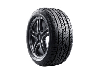 Black rubber tire with silver alloy wheel on black background image, Isolated, Png Transparent Background