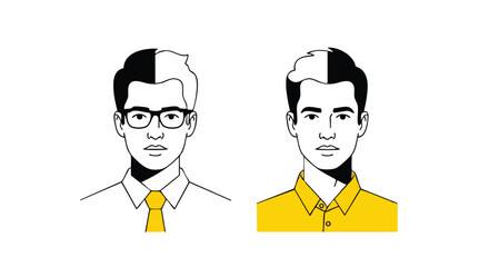 Compare two stylish men with unique personalities, ideal for branding or creative projects, modern minimal design