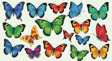 Vibrant collection of diverse butterflies in stunning natural colors, perfect for decorative designs. © Avoxel