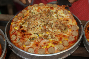 pizza with mushrooms and cheese