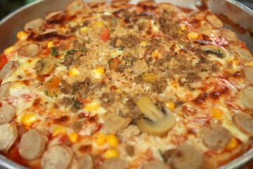 pizza with mushrooms and cheese