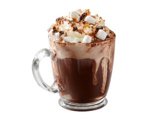 Rich chocolate beverage with whipped cream and marshmallows drink, Isolated, Png Transparent Background