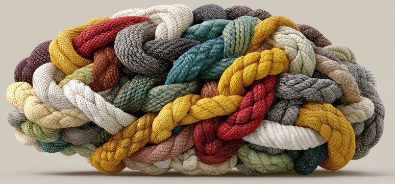 Colorful braided ropes form a brain-like shape