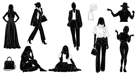 Elegant black and white fashion illustrations for stylish designs, modern lifestyle concepts