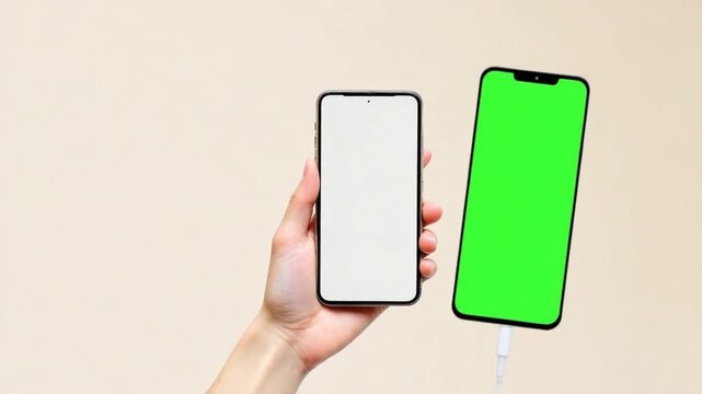 Two smartphones displaying blank screens